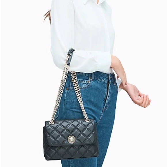 NWT ♠️ Kate Spade ♠️ black and gold Small Flap Quilted crossbody purse - Picture 6 of 6